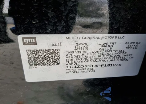 2023 Chevrolet Malibu Lt z USA, uszkodzony, nr VIN 1G1ZD5ST4PF181278